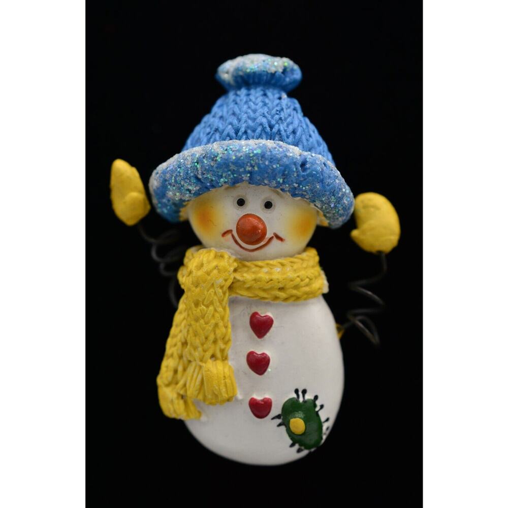 Vintage Snowman Pin Brooch Christmas Figurine Glitter Holiday 1980s BinAC